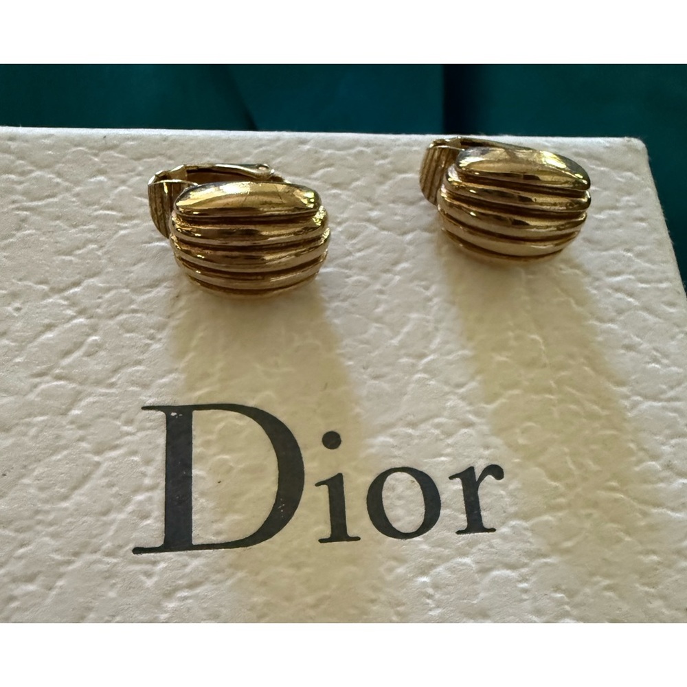 Vintage Dior Gold Textured Women's Earrings clip on | Pre-loved |Made in Germany